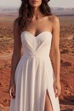 Strapless A Line Long Wedding Dress with Slit
