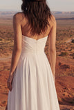 Strapless A Line Long Wedding Dress with Slit