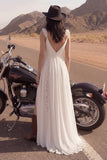 Ivory A Line Spaghetti Straps Long Wedding Dress with Lace