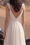 Ivory A Line Spaghetti Straps Long Wedding Dress with Lace