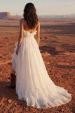 Sweetheart Ivory A Line Ruffled Long Wedding Dress with Slit