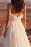 Sweetheart Ivory A Line Ruffled Long Wedding Dress with Slit