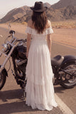 Ivory A Line Off the Shoulder Pleated High Low Wedding Dress
