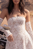 Strapless Ivory Lace A Line Mini Dress (Without Gloves)