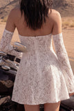 Strapless Ivory Lace A Line Mini Dress (Without Gloves)