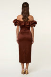 Black Off the Shoulder Ruffle Sheath Midi Formal Dress