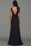Black Bow V-Neck Ruffle Long Formal Dress With Slit