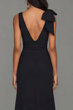 Black Bow V-Neck Ruffle Long Formal Dress With Slit