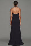 Black Halter Long Evening Dress With Ruffle Slit