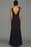Black V-Neck Long Formal Dress With Bow