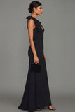 Black V-Neck Long Formal Dress With Bow