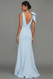 Dark Green Bow Ruffle V-Neck Evening Dress With Slit