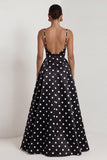 Black A Line Backless Spaghetti Straps White Polka Dot Dress