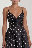 Black A Line Backless Spaghetti Straps White Polka Dot Dress