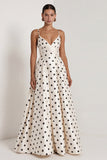 Black A Line Backless Spaghetti Straps White Polka Dot Dress