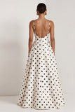 Black A Line Backless Spaghetti Straps White Polka Dot Dress