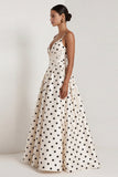 Black A Line Backless Spaghetti Straps White Polka Dot Dress