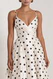 Black A Line Backless Spaghetti Straps White Polka Dot Dress
