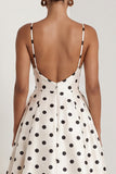 Black A Line Backless Spaghetti Straps White Polka Dot Dress