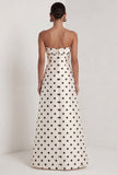 Black White Polka Dot Strapless A Line Evening Dress With Slit