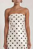 Black White Polka Dot Strapless A Line Evening Dress With Slit