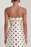 Black White Polka Dot Strapless A Line Evening Dress With Slit