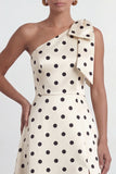One Shoulder Bow Black White Polka Dot A Line Evening Dress With Slit