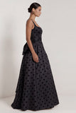 Black Polka Dot Square Neck A Line Evening Dress With Back Bow