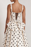 Black Polka Dot Square Neck A Line Evening Dress With Back Bow