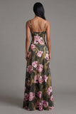 Olive A Line Spaghetti Straps Floral Long Evening Dress