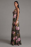 Olive A Line Spaghetti Straps Floral Long Evening Dress
