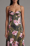Olive A Line Spaghetti Straps Floral Long Evening Dress