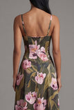 Olive A Line Spaghetti Straps Floral Long Evening Dress