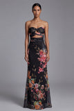 Sweetheart Black Floral Mermaid Cut Out Long Evening Dress