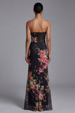 Sweetheart Black Floral Mermaid Cut Out Long Evening Dress
