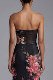 Sweetheart Black Floral Mermaid Cut Out Long Evening Dress