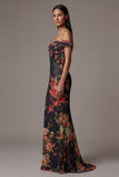 Off The Shoulder Black Printed Mermaid Long Evening Dress
