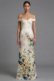 Ivory Floral Off The Shoulder Mermaid Long Evening Dress