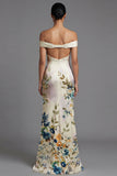 Ivory Floral Off The Shoulder Mermaid Long Evening Dress