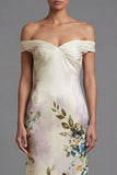 Ivory Floral Off The Shoulder Mermaid Long Evening Dress