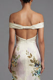 Ivory Floral Off The Shoulder Mermaid Long Evening Dress