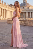 Pink One Shoulder Ruched Mermaid Prom Dress with Slit