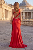 Pink One Shoulder Ruched Mermaid Prom Dress with Slit