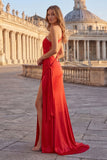 Pink One Shoulder Ruched Mermaid Prom Dress with Slit