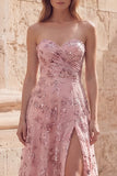 Blush Ruched A Line Sweetheart Sequin Appliqued Prom Dress with Slit