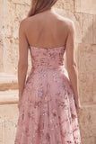 Blush Ruched A Line Sweetheart Sequin Appliqued Prom Dress with Slit