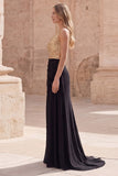 Gold and Black Sequin One Shoulder Mermaid Prom Dress with Slit