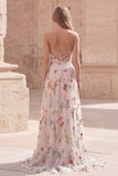 Strapless Ivory Flower A Line Ruched Prom Dress with Slit