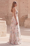 Strapless Ivory Flower A Line Ruched Prom Dress with Slit