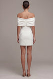 Bodycon Off the Shoulder White Graduation Dress with Bow